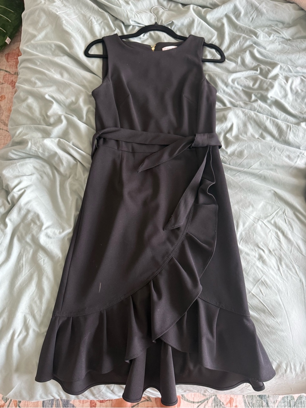 Calvin Klein Women's Black Ruffle Wrap Midi Dress